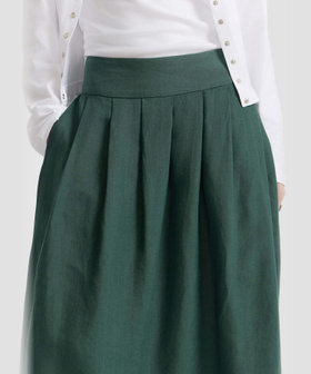 FEMME ウィメンズ リネン ロング フレア スカート "Grand Hotel" グリーン