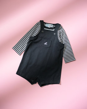 ENFANT ベビー WEB限定 ベビーギフトボックス ロゴボーダーTシャツ・サロペット2点セット ブラック