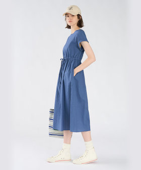 To b. by agnès b. コットン ウエストリボン ショートスリーブ ワンピース ネイビー