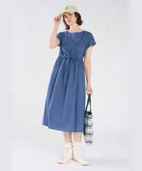 To b. by agnès b. コットン ウエストリボン ショートスリーブ ワンピース ネイビー