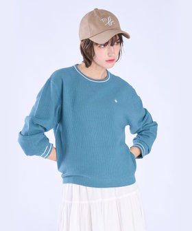 To b. by agnès b. スター 刺繍 ライン コットン 長袖 ニット プルオーバー ブルーグリーン