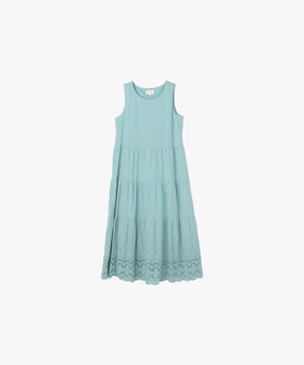 To b. by agnès b. シフリーレース コットン ノースリーブ ロング ワンピース グリーン