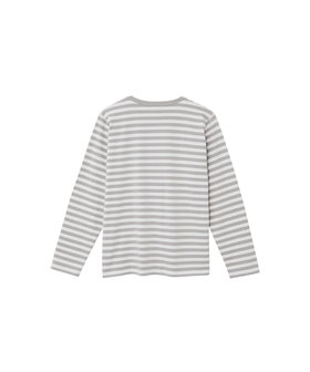 FEMME ウィメンズ 【by R 限定品】agnes b. 細ボーダーxストライプ コットン 長袖 Tシャツ "Haru" ライトグレー × ホワイト