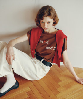 To b. by agnès b. To b. by agnes b.× green label relaxing オーガニックコットン プリントTシャツ "cool!!" ブラウン