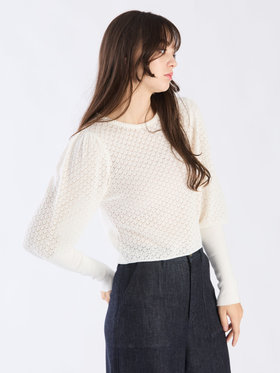 To b. by agnès b. 【Outlet】WW60 PULLOVER リブ x オープンワークスリーブプルオーバー ホワイト
