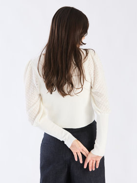 To b. by agnès b. 【Outlet】WW60 PULLOVER リブ x オープンワークスリーブプルオーバー ホワイト