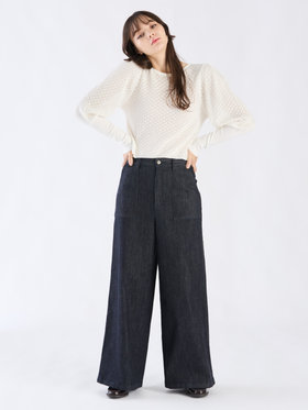 To b. by agnès b. 【Outlet】WW60 PULLOVER リブ x オープンワークスリーブプルオーバー ホワイト