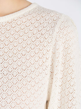 To b. by agnès b. 【Outlet】WW60 PULLOVER リブ x オープンワークスリーブプルオーバー ホワイト