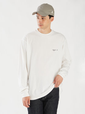 HOMME メンズ ロゴ コットン 長袖 Tシャツ "Christof" ホワイト