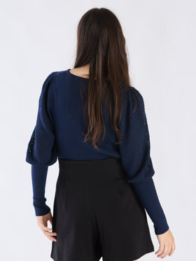 To b. by agnès b. 【Outlet】WW60 PULLOVER リブ x オープンワークスリーブプルオーバー ネイビー