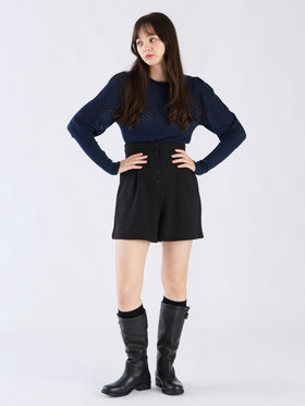 To b. by agnès b. 【Outlet】WW60 PULLOVER リブ x オープンワークスリーブプルオーバー ネイビー