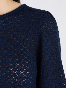 To b. by agnès b. 【Outlet】WW60 PULLOVER リブ x オープンワークスリーブプルオーバー ネイビー