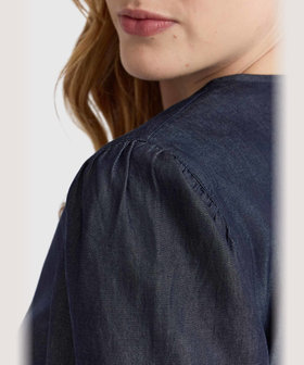 FEMME ウィメンズ デニム シャンブレー ボリュームスリーブ ブラウス "New Caraco" ネイビー