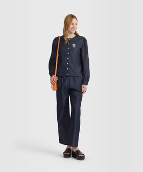 FEMME ウィメンズ デニム シャンブレー ボリュームスリーブ ブラウス "New Caraco" ネイビー