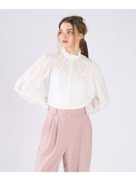 To b. by agnès b. コットンローン フリルカラー ブラウス ホワイト