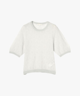 To b. by agnès b. シアー ジャカード 半袖 ニット プルオーバー ライトグレー