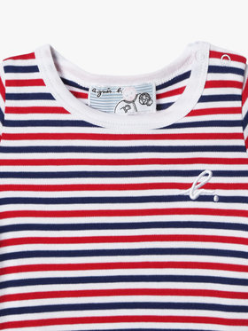 ENFANT ベビー ベビー "b."ロゴ 刺繍 トリコロールボーダー コットン 長袖 Tシャツ ネイビー