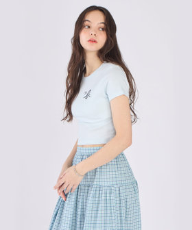 To b. by agnès b. "To b."ロゴ コットン 半袖 クロップド Tシャツ ブルー系その他