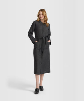 FEMME ウィメンズ リネン 長袖 シャツワンピース "Bb" グレー