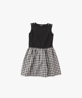 ENFANT ガールズ キッズ ギンガムチェック ノースリーブ ドッキング ワンピース ブラック