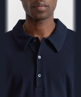 HOMME メンズ メンズ 透かし編み コットンジャージー 半袖 ポロシャツ "Mark" ブルー系その他