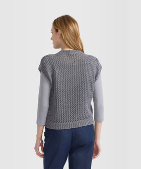 FEMME ウィメンズ 透かし編み コットン ノースリーブ ニット プルオーバー "Cary" グレー