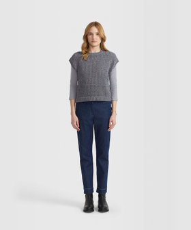 FEMME ウィメンズ 透かし編み コットン ノースリーブ ニット プルオーバー "Cary" グレー