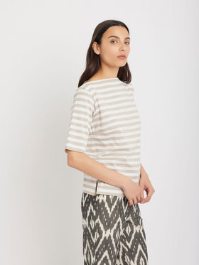 FEMME ウィメンズ 【Outlet】ボーダー コットン 五分袖 Tシャツ "Marin" ベージュ×オフホワイト