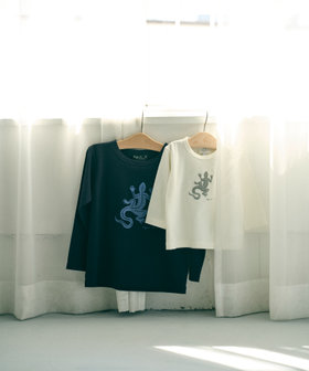 ENFANT ベビー ベビー ロゴ アイコニック プリント コットン 長袖 Tシャツ "Lezard" ホワイト