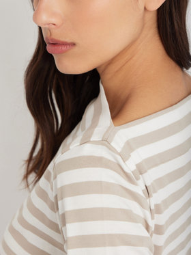 FEMME ウィメンズ 【Outlet】ボーダー コットン 五分袖 Tシャツ "Marin" ベージュ×オフホワイト