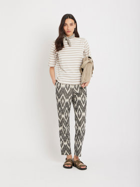 FEMME ウィメンズ 【Outlet】ボーダー コットン 五分袖 Tシャツ "Marin" ベージュ×オフホワイト