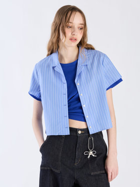 To b. by agnès b. 【Outlet】ドビーストライプシャツ ブルー