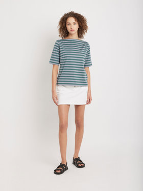 FEMME ウィメンズ 【Outlet】ボーダー コットン 五分袖 Tシャツ ”Marin” グリーン×グレー