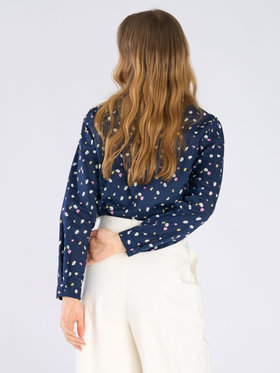 To b. by agnès b. フラワープリント コットン 長袖 ブラウス ネイビー