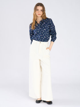 To b. by agnès b. フラワープリント コットン 長袖 ブラウス ネイビー