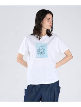 FEMME ウィメンズ プリント コットン 半袖 アーティスト Tシャツ ”Brendan Lynch” ホワイト