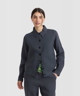 FEMME ウィメンズ リネン 長袖 ジャケット "Deleuze" グレー