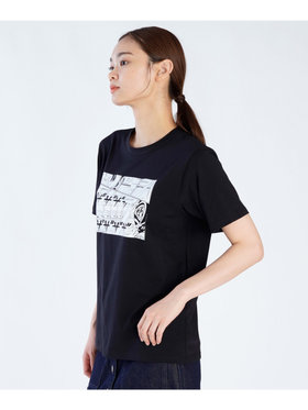 FEMME ウィメンズ プリント コットン 半袖 アーティスト Tシャツ ブラック