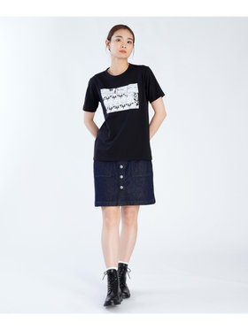 FEMME ウィメンズ プリント コットン 半袖 アーティスト Tシャツ ブラック