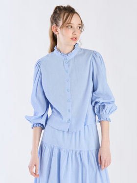 To b. by agnès b. 【Outlet】コットンクレープフリルブラウス ブルー