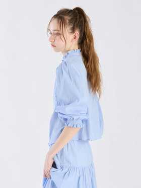 To b. by agnès b. 【Outlet】コットンクレープフリルブラウス ブルー