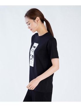 FEMME ウィメンズ プリント コットン 半袖 アーティスト Tシャツ ブラック