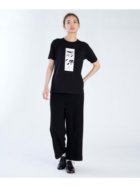 FEMME ウィメンズ プリント コットン 半袖 アーティスト Tシャツ ブラック