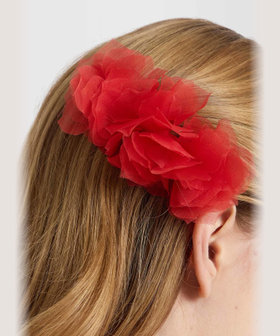 FEMME ウィメンズ フラワー シルク ヘアバレッタ "Lucie" レッド