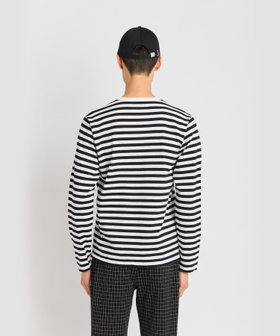HOMME メンズ メンズ 細ボーダー コットン 長袖 Tシャツ "Coulos" ホワイト×ブラック