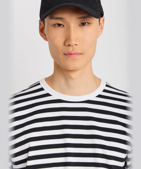 HOMME メンズ メンズ 細ボーダー コットン 長袖 Tシャツ "Coulos" ホワイト×ブラック