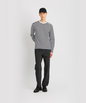 HOMME メンズ メンズ 細ボーダー コットン 長袖 Tシャツ "Coulos" ホワイト×ブラック
