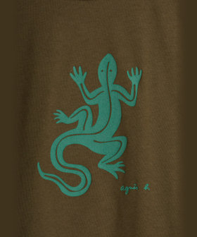 ENFANT ユニセックス キッズ ロゴ アイコニック プリント コットン 長袖 Tシャツ "Lezard" カーキ