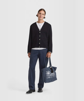 HOMME メンズ メンズ コットン メルトン Vネック 長袖 カーディガンプレッション "Gant" ブラック