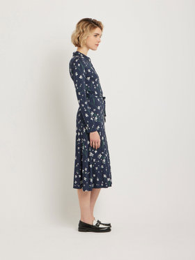 FEMME ウィメンズ フラワープリント 長袖 シャツワンピース ”Adelie” ネイビー